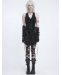 Devil Fashion Black Gothic Halter Sleeveless Back Zip Ruffle Mini Dress
