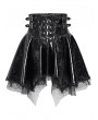 Devil Fashion Black Gothic Punk Corset Leather Mesh Ruffle Mini Skirt