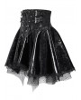 Devil Fashion Black Gothic Punk Corset Leather Mesh Ruffle Mini Skirt