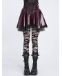 Devil Fashion Wine Red Gothic Punk Corset Leather Mesh Ruffle Mini Skirt
