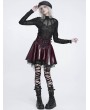 Devil Fashion Wine Red Gothic Punk Corset Leather Mesh Ruffle Mini Skirt