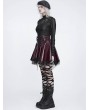 Devil Fashion Wine Red Gothic Punk Corset Leather Mesh Ruffle Mini Skirt