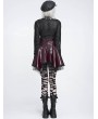 Devil Fashion Wine Red Gothic Punk Corset Leather Mesh Ruffle Mini Skirt