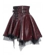 Devil Fashion Wine Red Gothic Punk Corset Leather Mesh Ruffle Mini Skirt