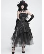 Devil Fashion Black Gothic Skeleton Hand Lace Ruffle Strap Tube Dress