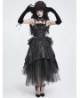 Devil Fashion Black Gothic Skeleton Hand Lace Ruffle Strap Tube Dress