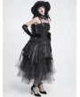 Devil Fashion Black Gothic Skeleton Hand Lace Ruffle Strap Tube Dress