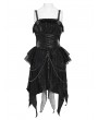 Devil Fashion Black Gothic Skeleton Hand Lace Ruffle Strap Tube Dress