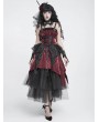 Devil Fashion Black and Red Gothic Skeleton Hand Lace Ruffle Strap Tube Dress