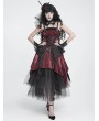 Devil Fashion Black and Red Gothic Skeleton Hand Lace Ruffle Strap Tube Dress