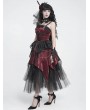 Devil Fashion Black and Red Gothic Skeleton Hand Lace Ruffle Strap Tube Dress