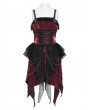 Devil Fashion Black and Red Gothic Skeleton Hand Lace Ruffle Strap Tube Dress