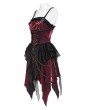 Devil Fashion Black and Red Gothic Skeleton Hand Lace Ruffle Strap Tube Dress