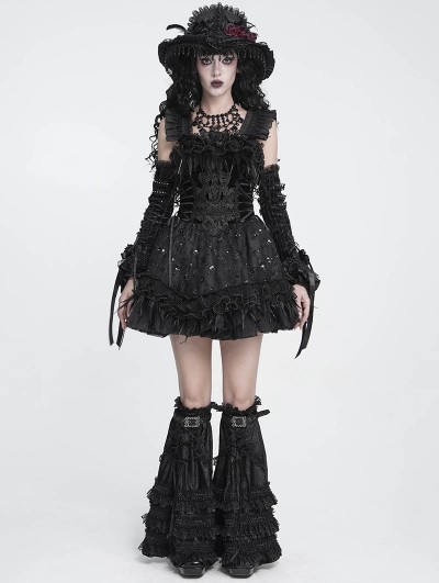 Devil Fashion Black Gothic Beaded Frill Sequined Feather Short Dress