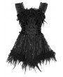 Devil Fashion Black Gothic Beaded Frill Sequined Feather Short Dress