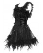 Devil Fashion Black Gothic Beaded Frill Sequined Feather Short Dress