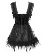 Devil Fashion Black Gothic Beaded Frill Sequined Feather Short Dress