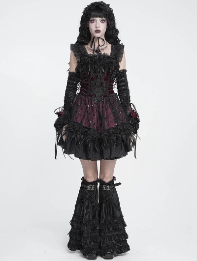 Devil Fashion Black and Red Gothic Beaded Frill Sequined Feather Short Dress