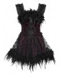 Devil Fashion Black and Red Gothic Beaded Frill Sequined Feather Short Dress