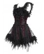 Devil Fashion Black and Red Gothic Beaded Frill Sequined Feather Short Dress