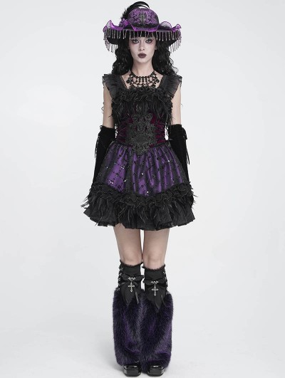 Devil Fashion Black and Purple Gothic Beaded Frill Sequined Feather Short Dress