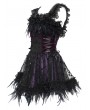 Devil Fashion Black and Purple Gothic Beaded Frill Sequined Feather Short Dress