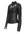 Devil Fashion Black Gothic Distressed Rivet Long Sleeve Top for Women
