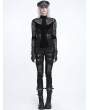 Devil Fashion Black Gothic Asymmetrical Patterned Net Top for Women