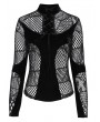 Devil Fashion Black Gothic Asymmetrical Patterned Net Top for Women