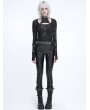 Devil Fashion Black Gothic Harness Strap Long Sleeve Mesh Top for Women