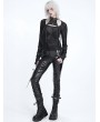 Devil Fashion Black Gothic Harness Strap Long Sleeve Mesh Top for Women