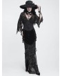 Devil Fashion Black Gothic Off-the-Shoulder Floral Web Mesh Top for Women