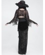 Devil Fashion Black Gothic Off-the-Shoulder Floral Web Mesh Top for Women