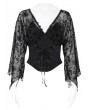 Devil Fashion Black Gothic Off-the-Shoulder Floral Web Mesh Top for Women