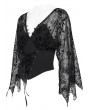 Devil Fashion Black Gothic Off-the-Shoulder Floral Web Mesh Top for Women