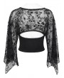Devil Fashion Black Gothic Off-the-Shoulder Floral Web Mesh Top for Women