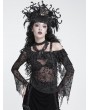 Devil Fashion Black Gothic Asymmetrical Shoulder Ruched Top for Women