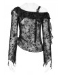 Devil Fashion Black Gothic Asymmetrical Shoulder Ruched Top for Women