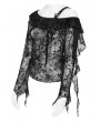 Devil Fashion Black Gothic Asymmetrical Shoulder Ruched Top for Women