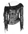 Devil Fashion Black Gothic Asymmetrical Shoulder Ruched Top for Women