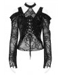 Devil Fashion Black Gothic Halter Cutout Cold Shoulder Top for Women