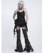 Devil Fashion Black Gothic Asymmetric Ruffle Chain Strap Tank Top for Women