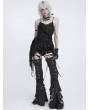 Devil Fashion Black Gothic Asymmetric Ruffle Chain Strap Tank Top for Women