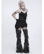 Devil Fashion Black Gothic Asymmetric Ruffle Chain Strap Tank Top for Women