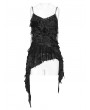 Devil Fashion Black Gothic Asymmetric Ruffle Chain Strap Tank Top for Women