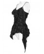 Devil Fashion Black Gothic Asymmetric Ruffle Chain Strap Tank Top for Women