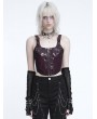 Devil Fashion Wine Red Gothic Punk Buckle Strap Crop Tank Top for Women