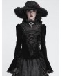 Devil Fashion Black Retro Gothic Lace Appliqued Velvet Shirt for Women