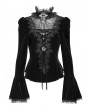 Devil Fashion Black Retro Gothic Lace Appliqued Velvet Shirt for Women