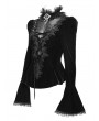 Devil Fashion Black Retro Gothic Lace Appliqued Velvet Shirt for Women